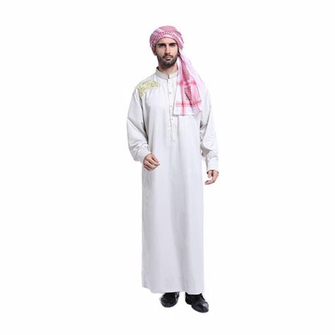 Fashion White Mens Thobe Arabic Man Dress Islamic Men Saudi Clothing