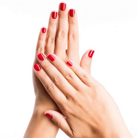 Woman Hands With Manicured Red Nails Closeup Skin And Nail Care Stock