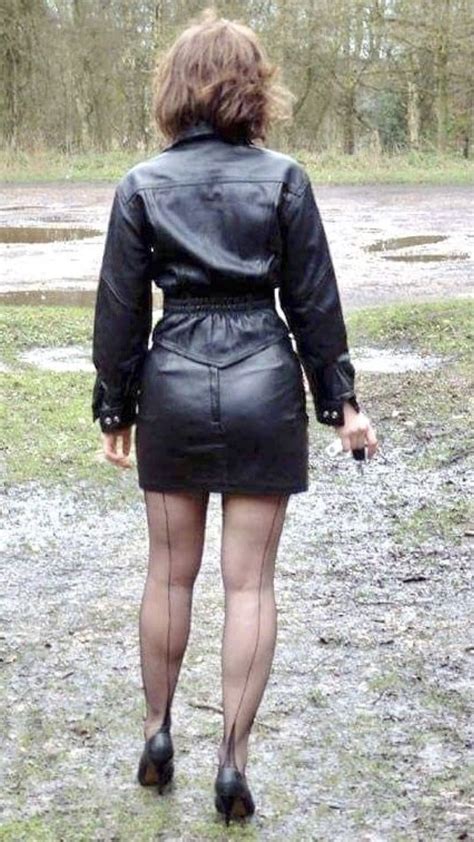 Leather Outfit Leather Fashion Leather Skirt Leather Jacket Stockings In Public Suspender