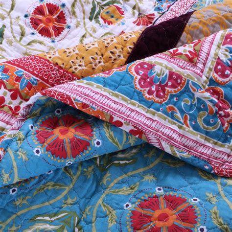 Maybe you would like to learn more about one of these? Retro Boho Quilt Set with Shams Print Geometric Floral ...