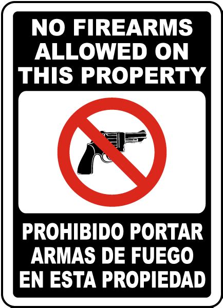 Bilingual No Firearms Allowed On This Property Sign Save 10