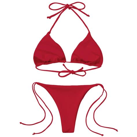 2018 New Sexy Bikinis Ribbed Halter String Women Bandage Bikini Set