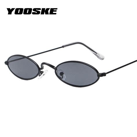 Yooske Small Oval Sunglasses Men Male Retro Metal Frame Yellow Red Vintage Tiny Round Skinny Sun