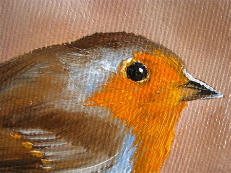 Robin Painting Original Art Bird Painting Oil Canvas Mini Etsy