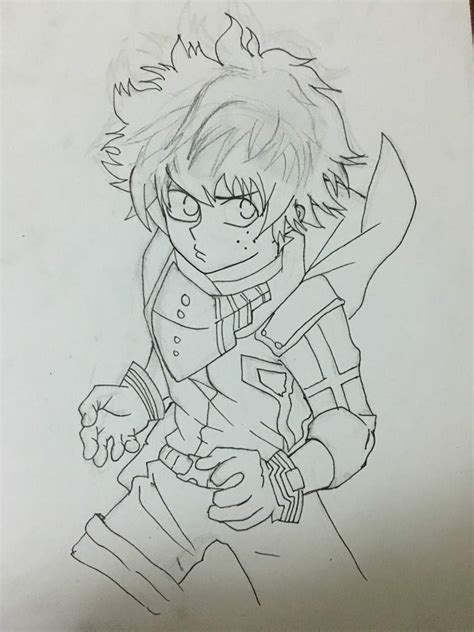 Draw the bottom of the shoes, draw his hands and the stem of the flour. Deku // Drawing Process | Anime Amino