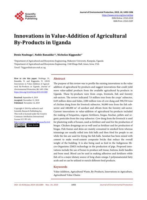 PDF Innovations In Value Addition Of Agricultural By Products In Uganda