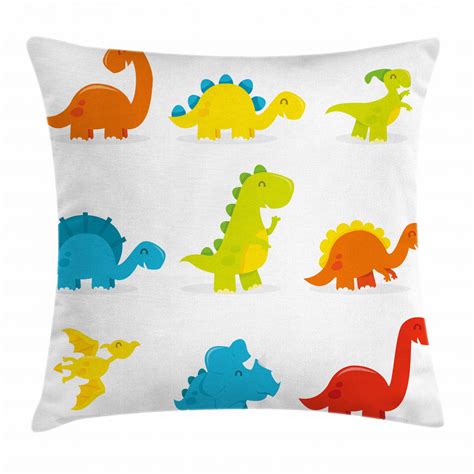 Dinosaur Throw Pillow Cushion Cover Cute And Funny Dinosaurs Set