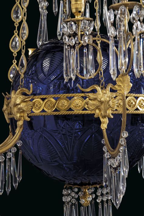 A Russian Ormolu And Cobalt Blue Cut Glass Eighteen Light Chandelier Early Th Century The