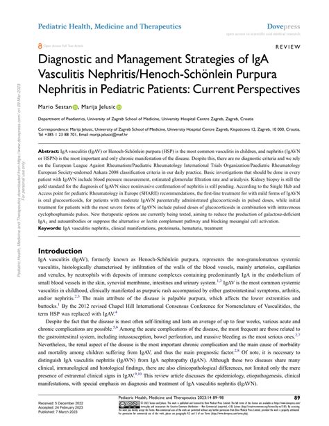 Pdf Diagnostic And Management Strategies Of Iga Vasculitis Nephritis