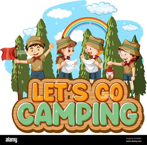 Lets Go Camping Text With Kids Illustration Stock Vector Image And Art