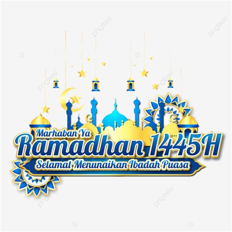 Cartão Marhaban Ya Ramadhan 1445 H Com Mesquita Dourada E Lanterna Png