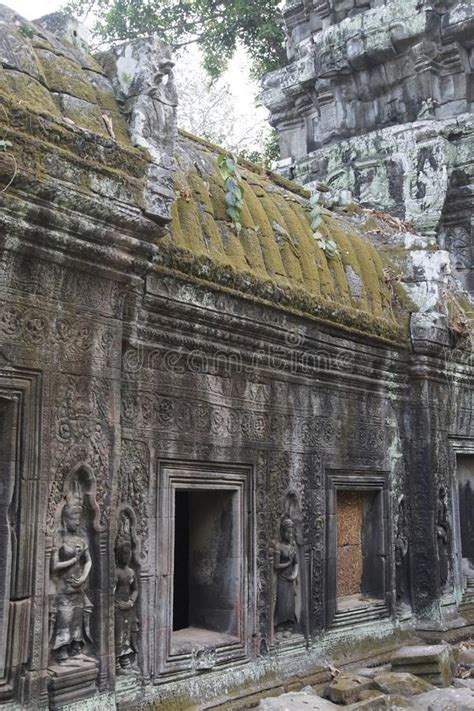 Ancient Temple With Carvings Recovered From The Jungle Stock Image