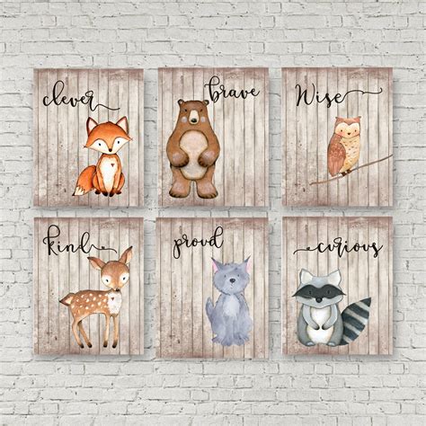 Woodland Animal Set Of 6 Nursery Decor Forest Theme Boys