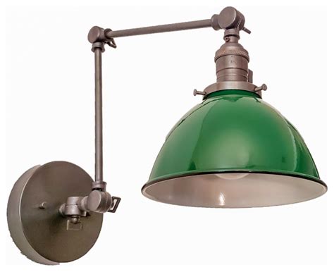 Gunmetal And Green Adjustable Wall Light Industrial Swing Arm Sconce