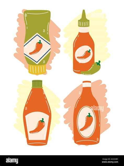 Hot Chili Pepper Sauce Bottles Set Design Of Spicy Vegetable And Food Theme Vector Illustration