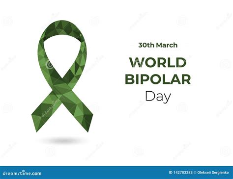 World Bipolar Awareness Day Green Low Poly Ribbon Stock Vector