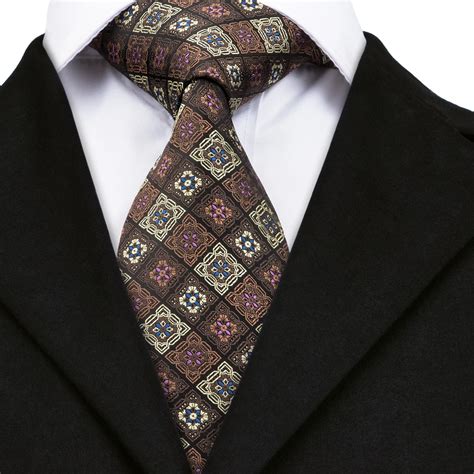Famous Brand Designer Men Fashion Ties Brown Floral Silk Ties For Men