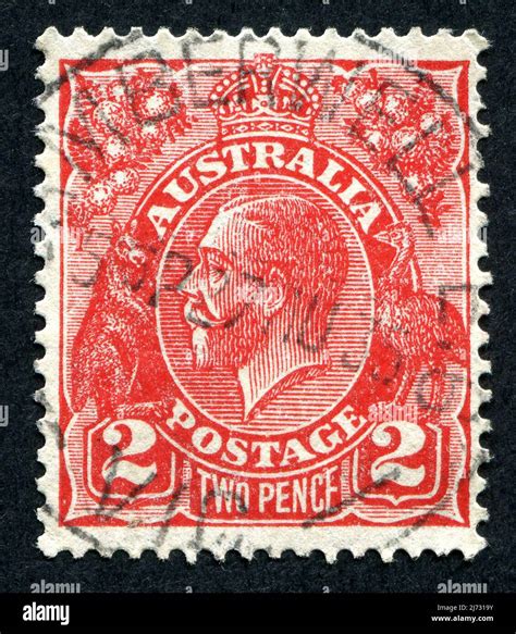 A Red 2d ‘two Pence King George V Australian Postage Stamp Stock Photo