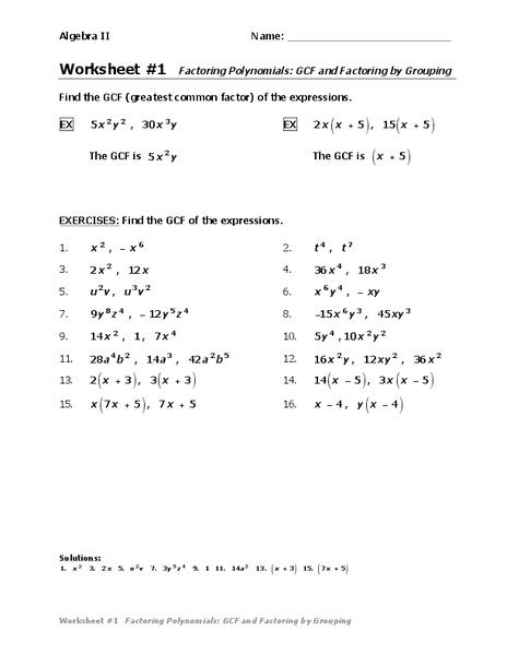 Factoring By Gcf Worksheet With Answers