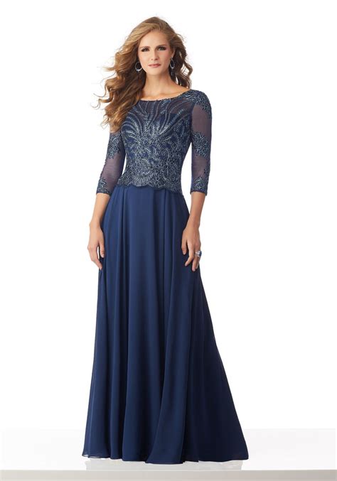 Chiffon Special Occasion Dress With Metallic Lace Appliqués On Net