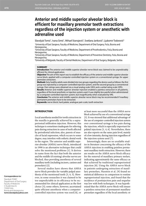 Pdf Anterior And Middle Superior Alveolar Block Is Efficient For