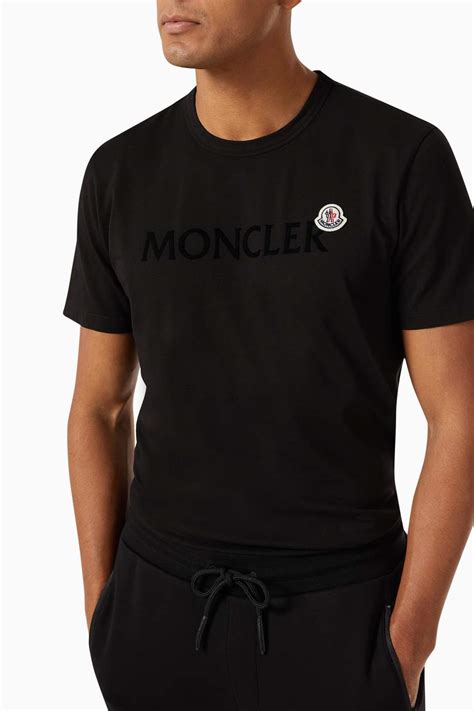Shop Moncler Black Flocked Logo T Shirt In Cotton Jersey For Men