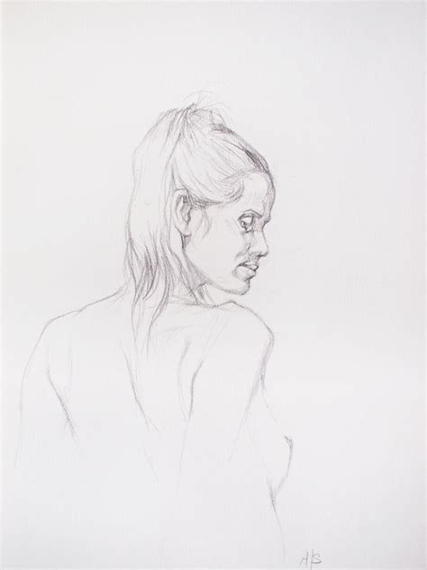 Womans Head And Shoulders Drawing Pencil On Canson Mi Teinte Paper