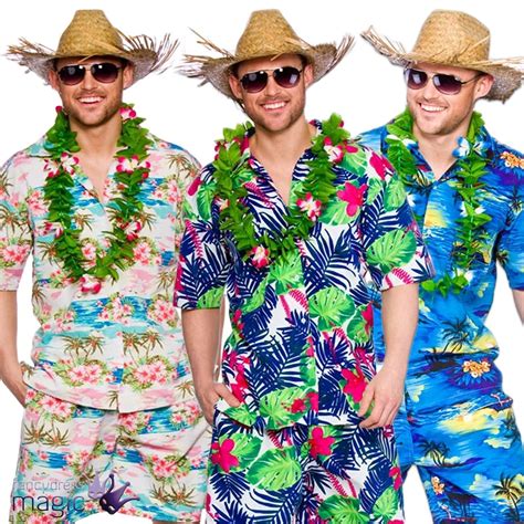 hawaiian party guy fancy dress costume shirt shorts straw hat mens luau bbq lot hawaiian party