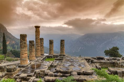 Delphi Ruins Located On Mt Parnassus Near The Gulf Of Corinth