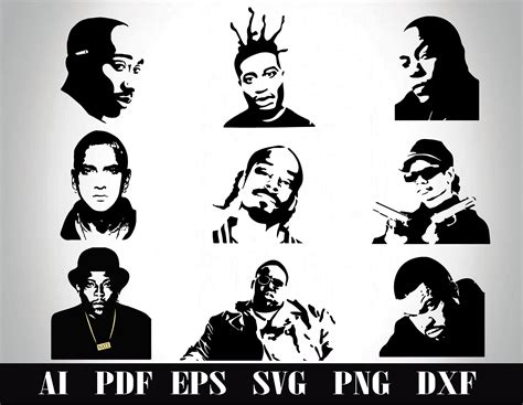 Rap Artists Silhouettestencil Bundle Snoop Dogg Tupac Biggie