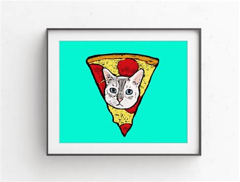 Pizza Cat Portrait Cat Art Pizza Art Bread Cat Etsy