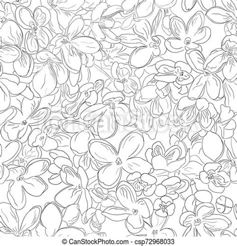 Seamless Floral Pattern Background Outline Black On White Lilac Flower