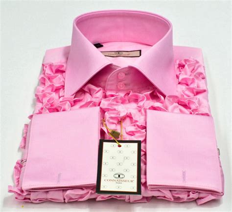 Pink Chest Full Ruffle Slim Fit Dress Shirt With French Cuffs