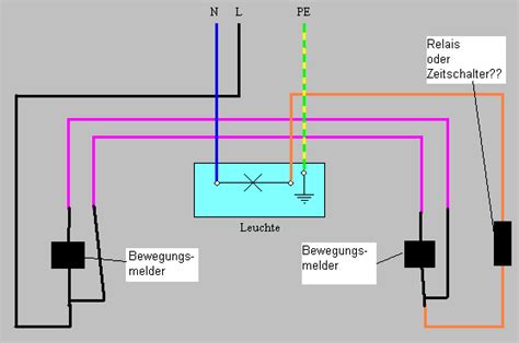 Schaltplan für wechselschaltung mit schaltbild: Schaltplan 2 Bewegungsmelder 1 Lampe