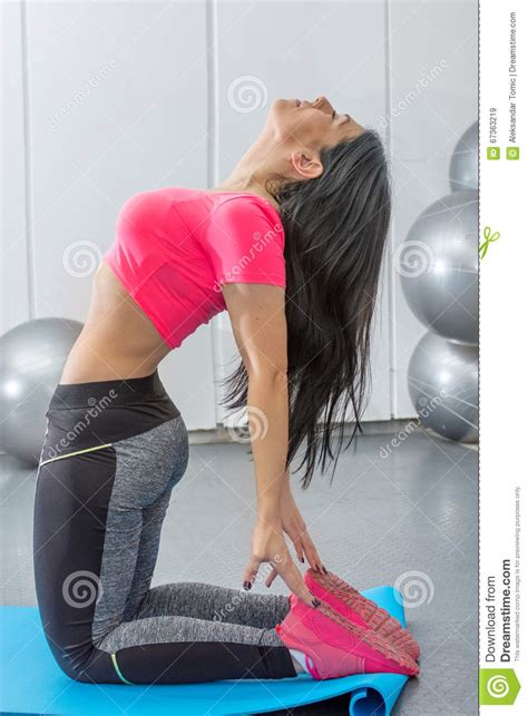Fit Brunette Stretching On An Exercise Ball Stock Photo Cartoondealer Com