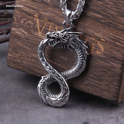 Ouroboros Pendant Necklace Dragon Pendant Necklace For Men Etsy