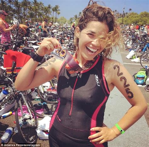 America Ferrera Kisses Husband After Her Second Triathlon Daily Mail