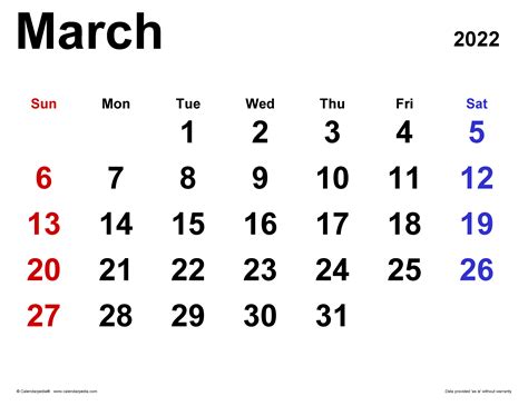 March 2022 Calendar Printable Landscape