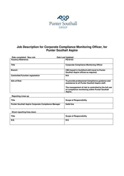 Institution's job or reference # summary: Compliance Monitoring Officer Job Description - How to ...