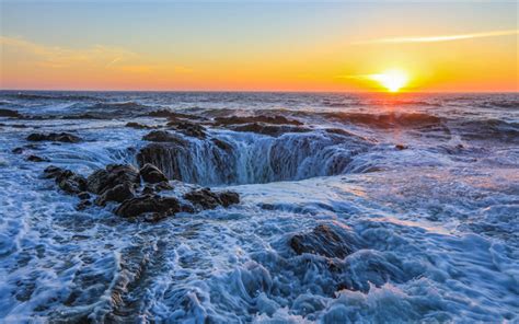 Download Wallpapers Thors Well Sunset Pacific Ocean Cape Perpetua