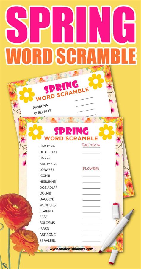 Free Printable Spring Word Scramble Made With Happy