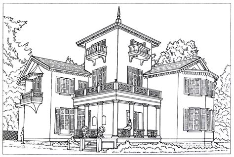 Victorian House Printable Coloring Book Page The Bellevue House In