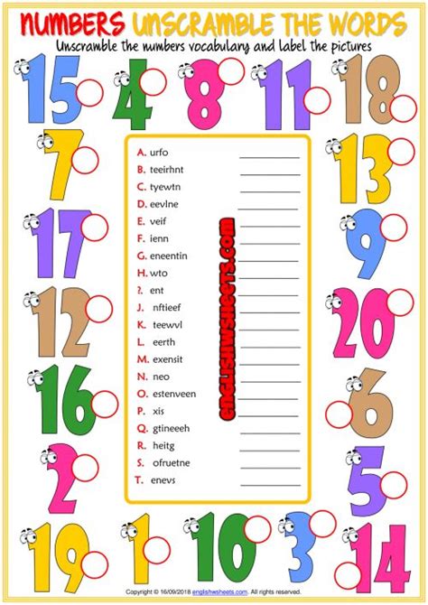 Numbers Esl Unscramble The Words Worksheet For Kids