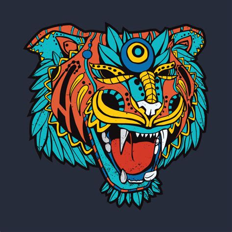Huichol Aztec Tiger Head Huichol Art T Shirt Teepublic