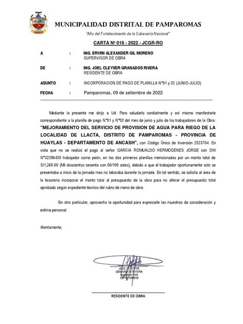 Carta 017 Modificacion De Planilla Pdf