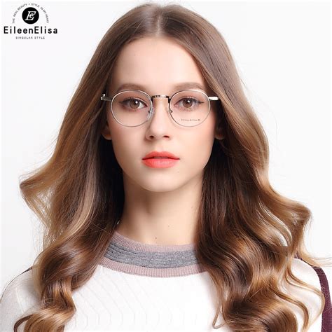 ee alloy women eyeglass frames round designer optical brand myopia clear spectacles gold