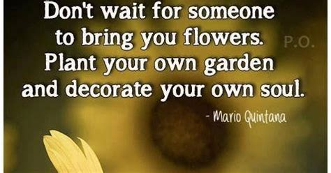 Some people find solace in tending their gardens. Don't wait for someone to bring you flowers. Plant your own garden and decorate your own soul ...