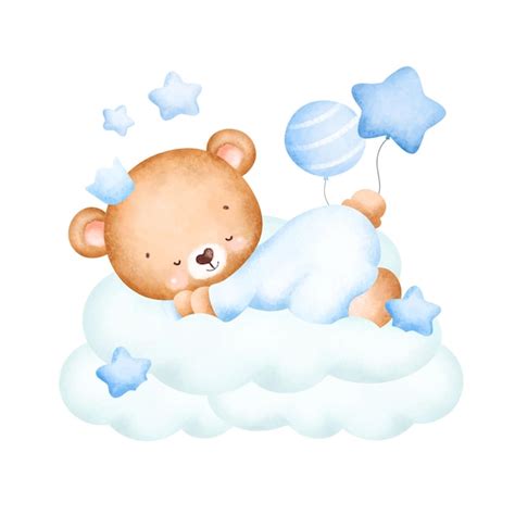 Premium Vector Cute Baby Teddy Bear Sleeping On The Cloud