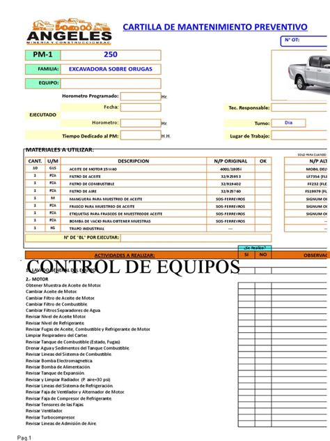 Plantilla De Mantenimiento Camioneta Toyota Hilux 2kd Turbocompresor