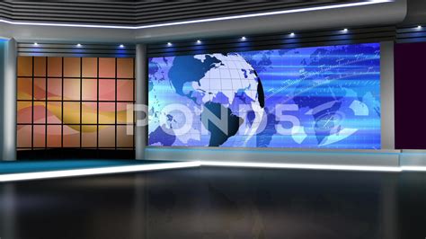 News TV Studio Set 144 Virtual Green Screen Background Loop Stock
